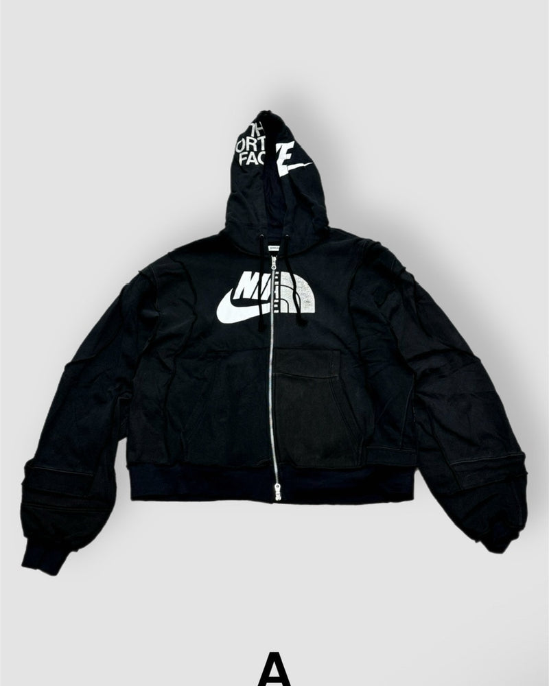 【Re +】double zip cutting switch hoodie (black)