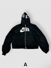 【Re +】double zip cutting switch hoodie (black)