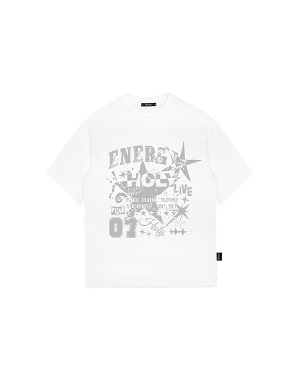 【HOLY NUMBER 7】OVERSIZED HIP HOP FIT STAR GRAPHIC T-SHIRT