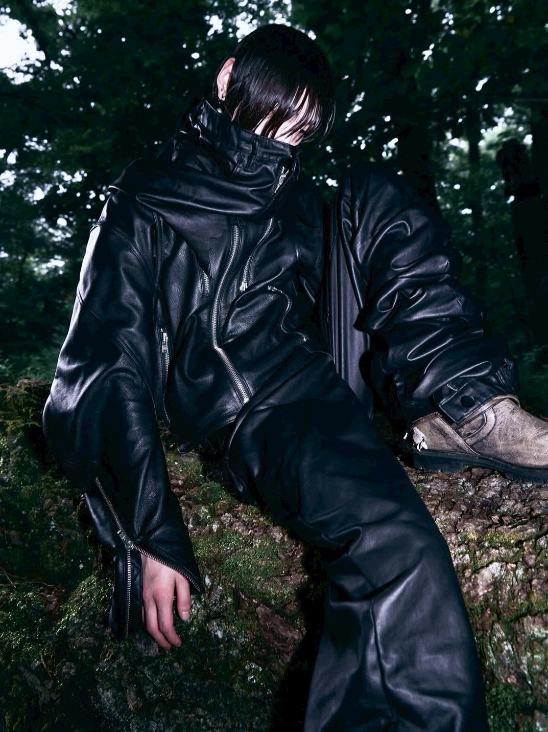 【SURGERY】surgery long length double jeans (coated black)