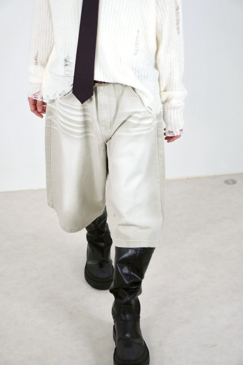 受注制【Chikashitsu +】8-length bermuda denim pants (2color) / 【チカシツプラス】8分丈バミューダハーフデニムパンツ