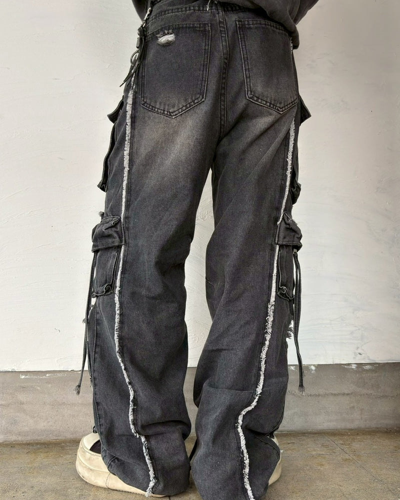国際配送【LUV CODE】damage denim cargo pants