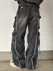 国際配送【LUV CODE】damage denim cargo pants