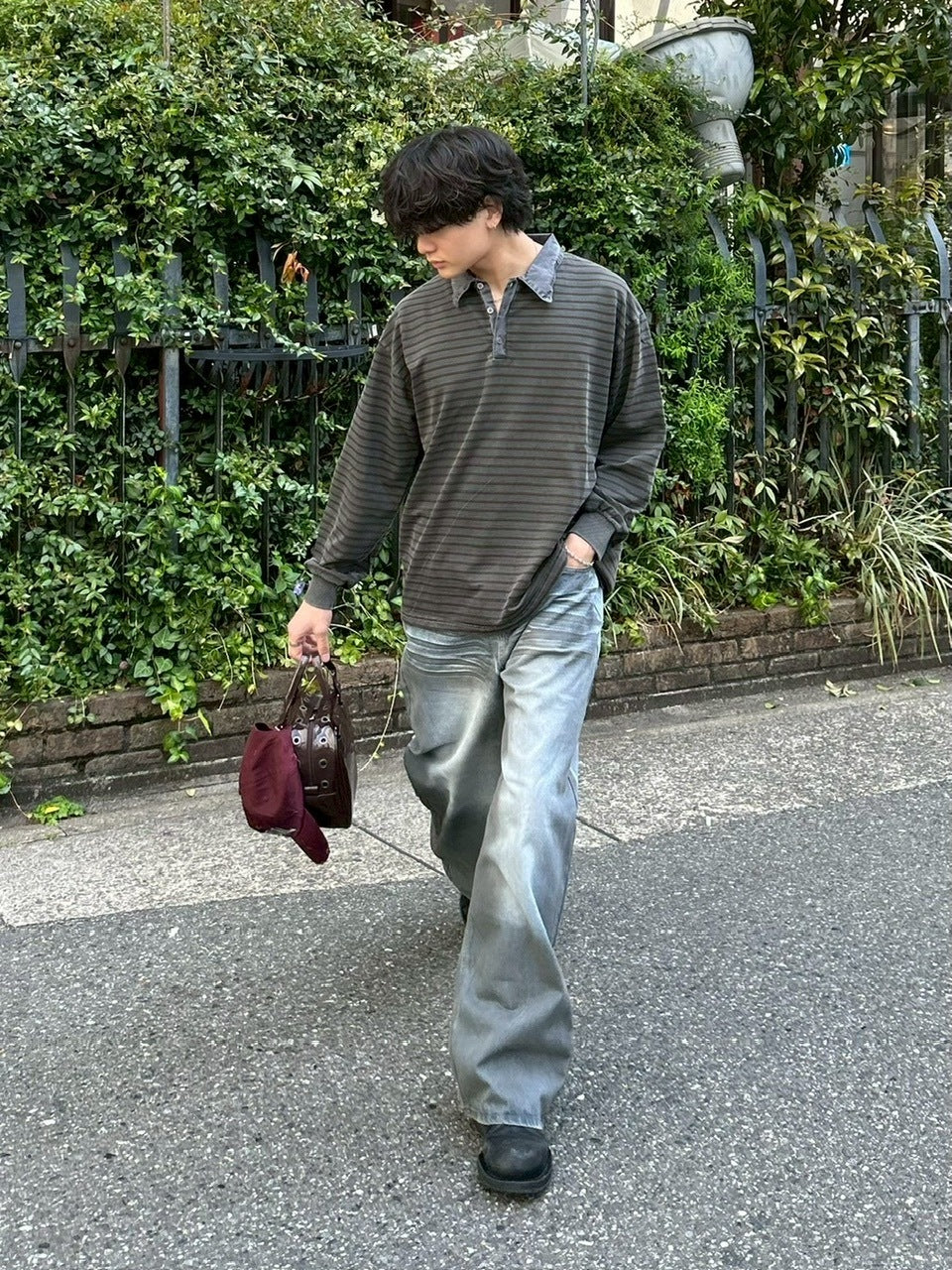 受注制【youll】pigment border polo long tee (2color)