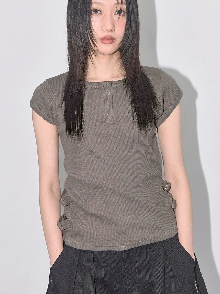 【FANCY CLUB】SIDE BUCKLE RIBBED TEE / 【ファンシークラブ】サイドバックルリブ半袖Tシャツ