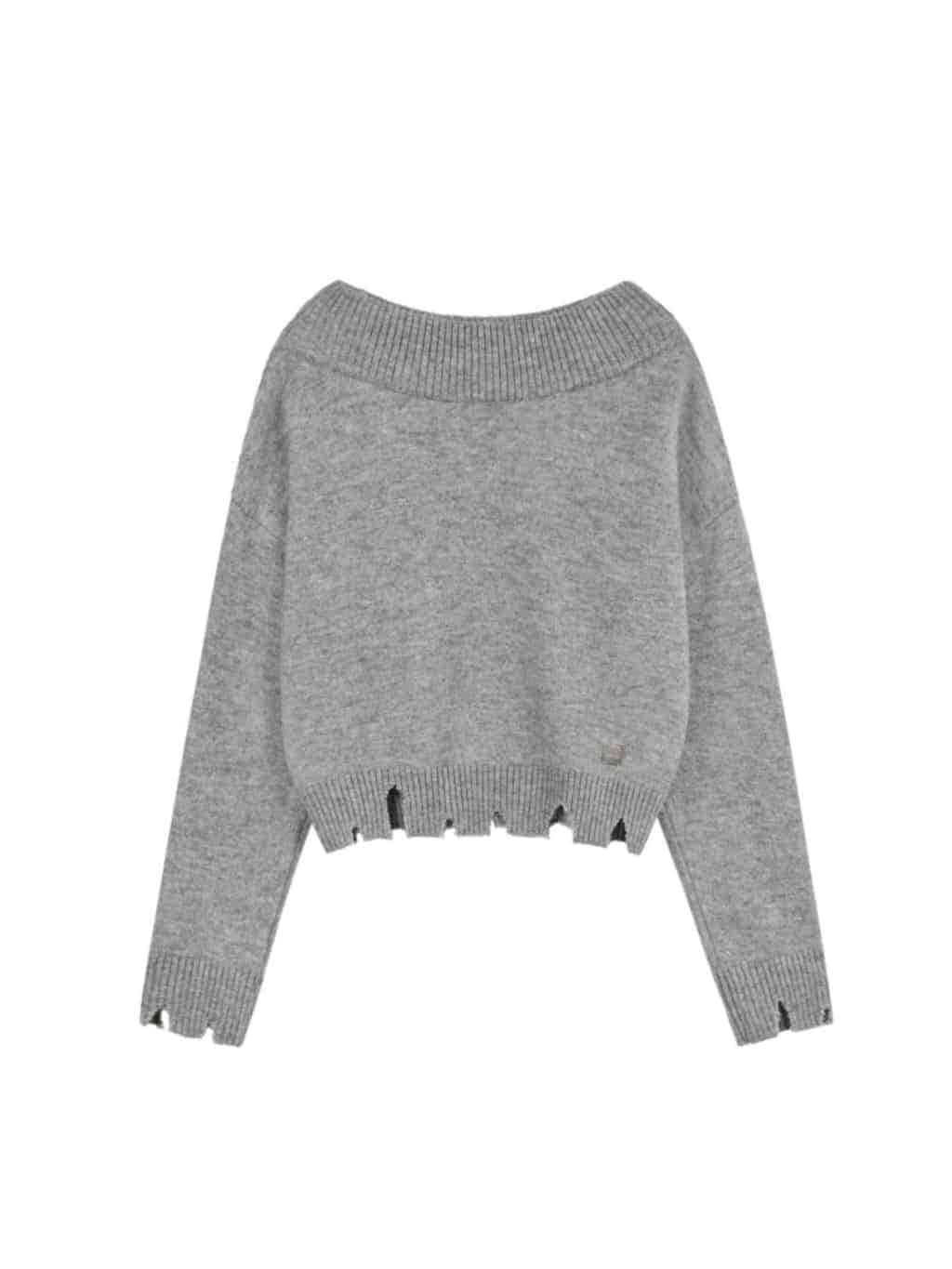 【ROCK CAKE】Off Shoulder Damaged Knit
