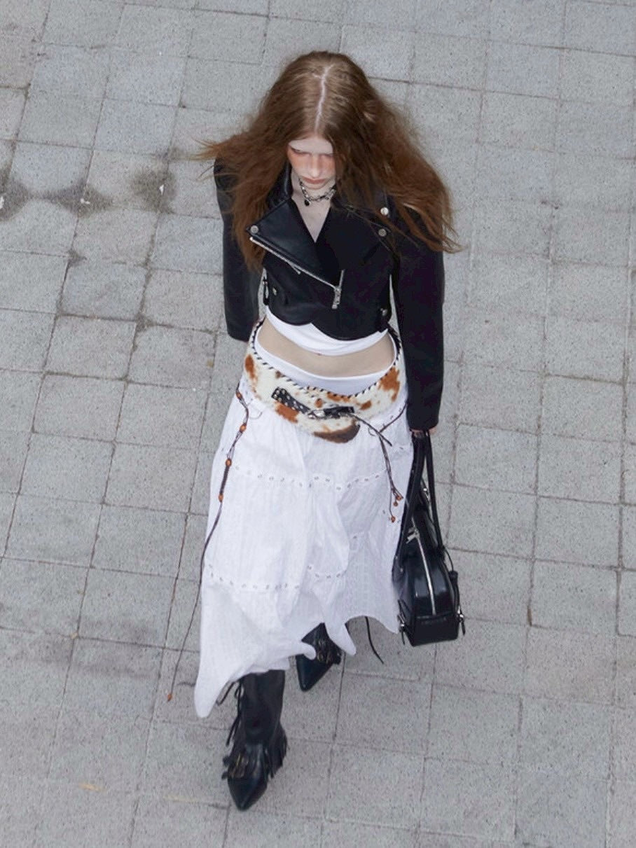 【NOT KNOWING】Curved Crop Rider Jacket / 【ノットノーイング】カーブクロップライダースジャケット