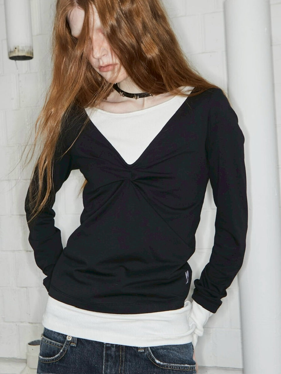 【NOT KNOWING】Back Strap Layered Top / 【ノットノーイング】バックストラップレイヤード長袖Tシャツ