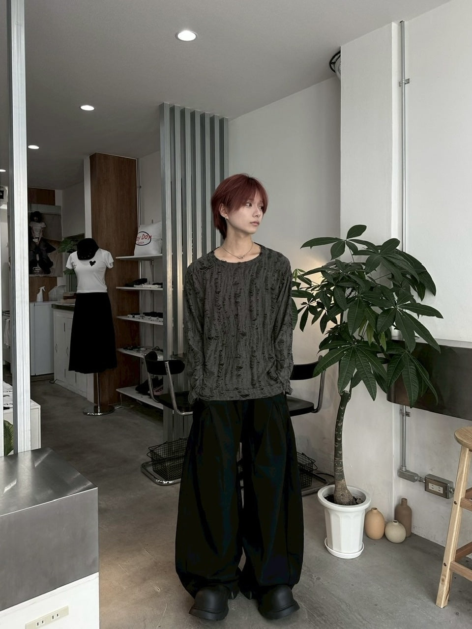 国際配送【LUV CODE】damage long sleeve tee (3color)