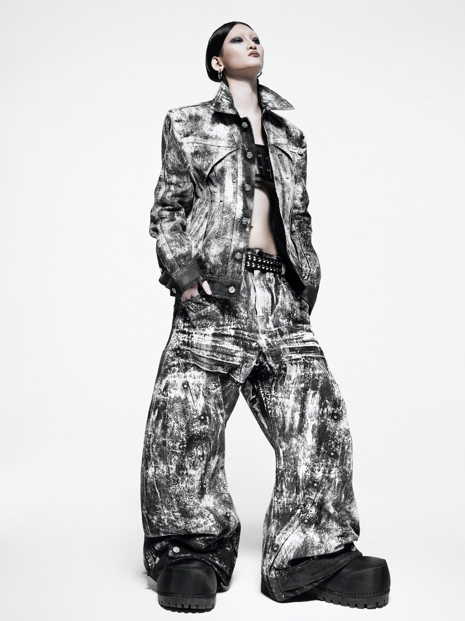 1/2 20:00再販【RICH】Smoke Waxed S-Wide Pants