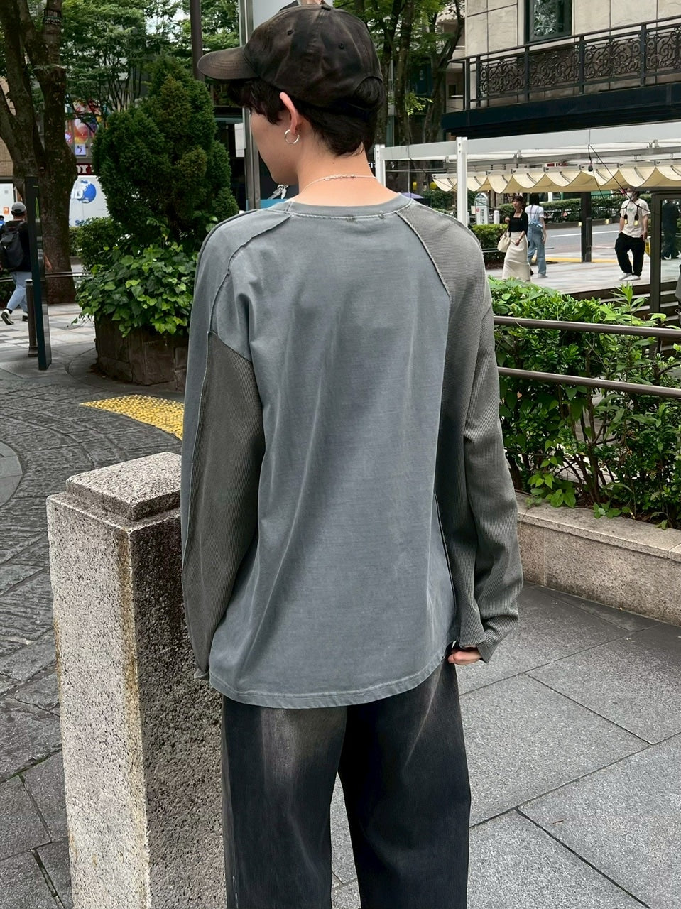 受注制【Chikashitsu +】switching waffle long sleeve (3color)