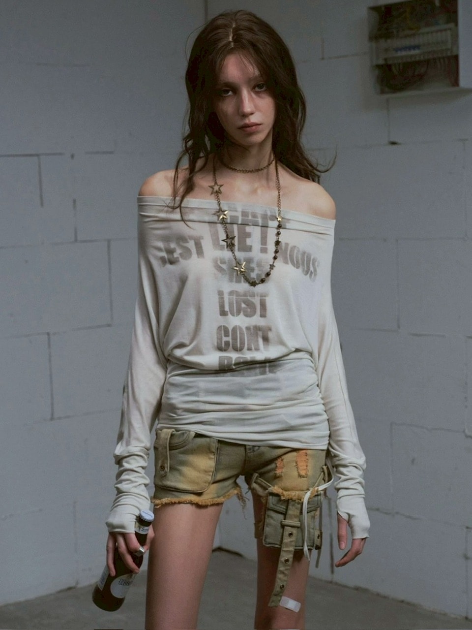 【Cest Nous】Blue-green faded denim shorts / 【セヌー】ウォッシングデニムショートパンツ