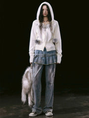 【Cest Nous】Dirty Wash Blue Denim Jeans / 【セヌー】ダーティーウォッシングスカートレイヤードデニムパンツ