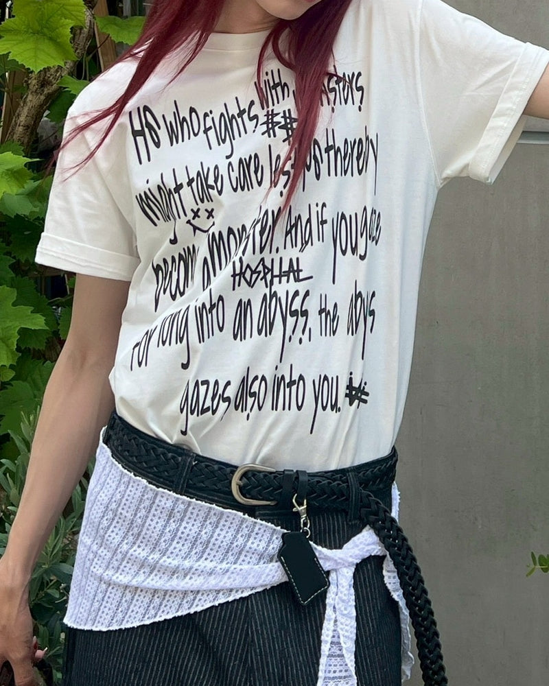 受注制【Chikashitsu +】messaging lettering t-shirt (3color) / 【チカシツプラス】メッセージレタリングプリント半袖Tシャツ