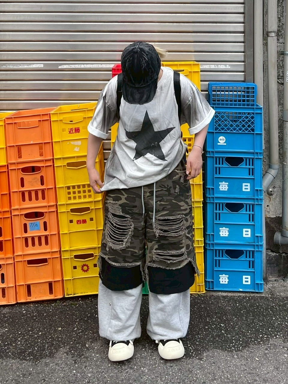 受注制【Chikashitsu +】pigment big star t-shirt (2color) / 【チカシツプラス】ピグメントビッグスタープリント半袖Tシャツ