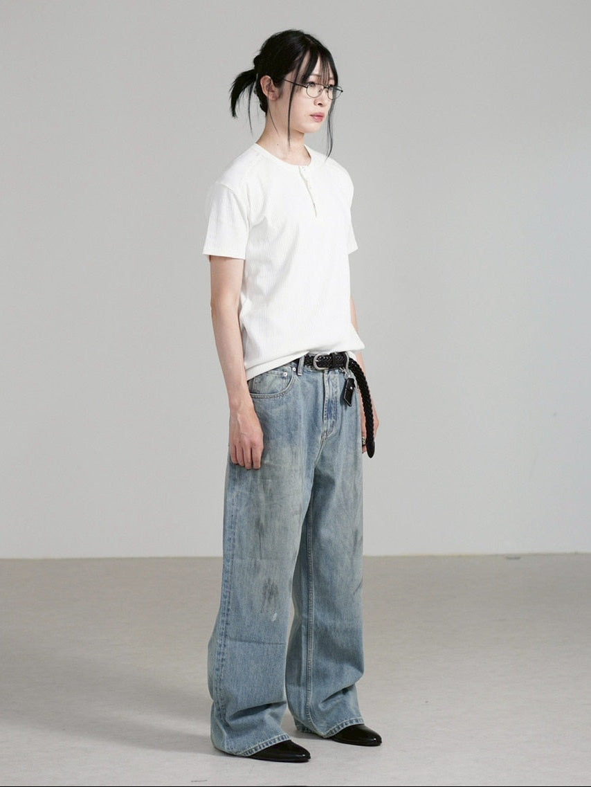 【Chikashitsu +】henry neck half sleeve tee (3color) / 【チカシツプラス】ヘンリーネック半袖Tシャツ