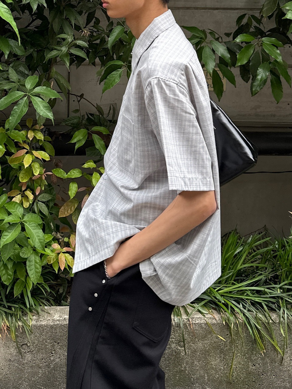 東京店WEB限定受注制【Chikashitsu +】Open collar check shirt (2color)