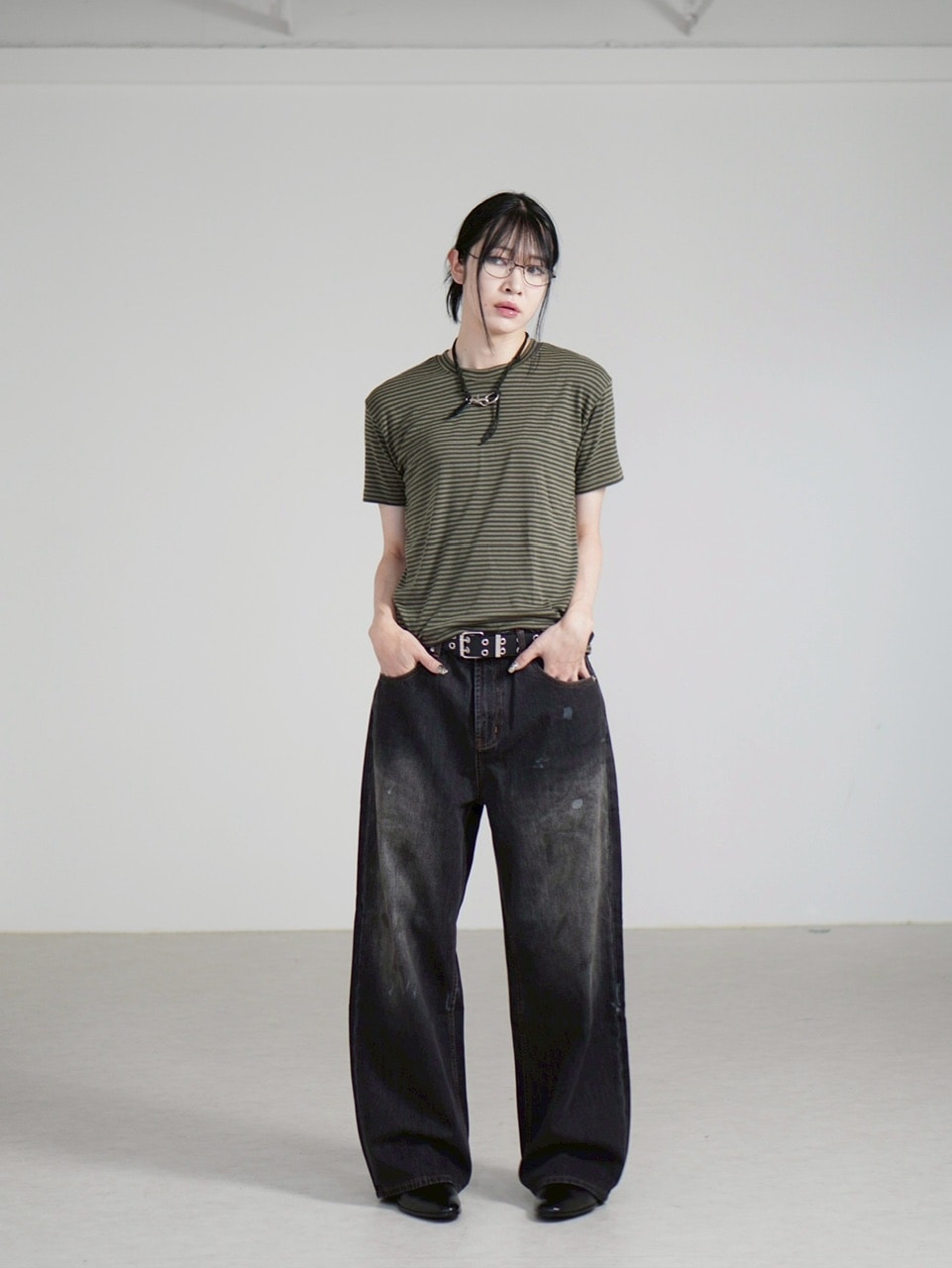 受注制【Chikashitsu +】tight fit border t-shirt (3color