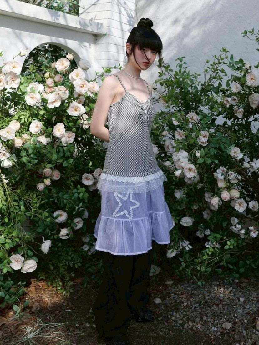 【Uglyshadow】CHECKERED LACE SLEEVELESS