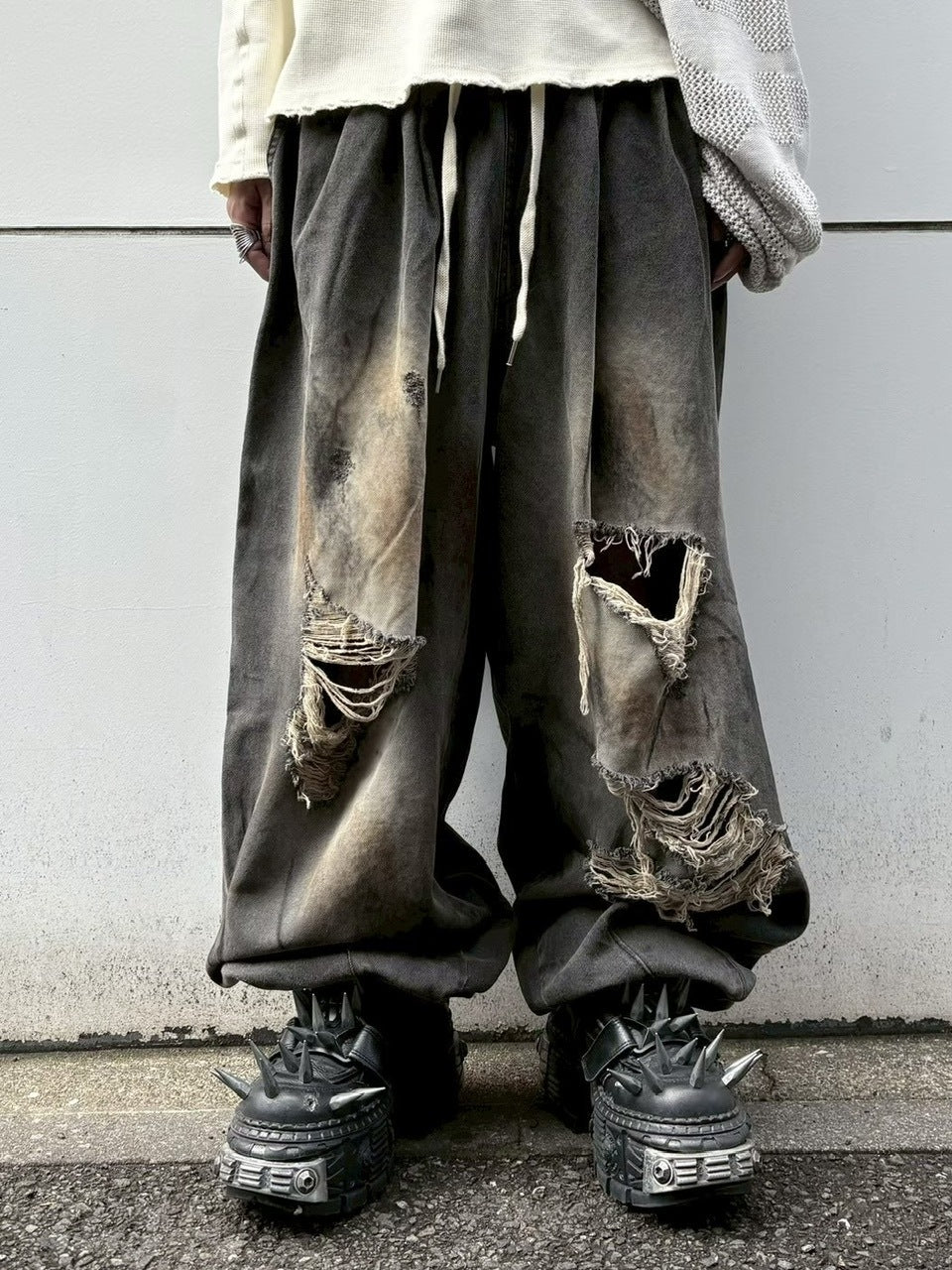 受注制【Never mind the XU】balloon damage denim pants