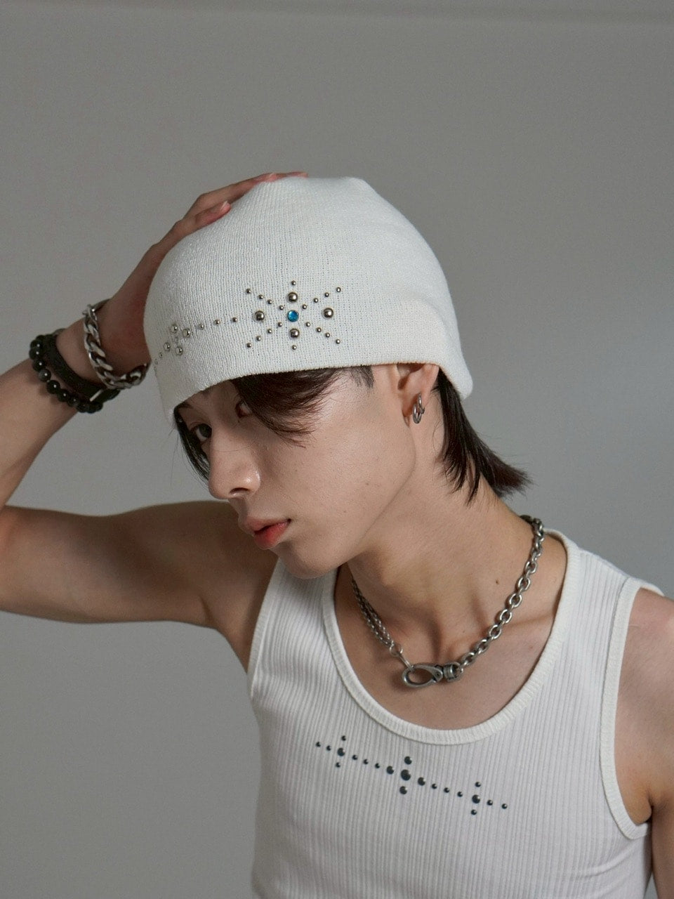 受注制【Chikashitsu +】mulch studs beanie (3color) / 【チカシツプラス】マルチスタッズニット帽子