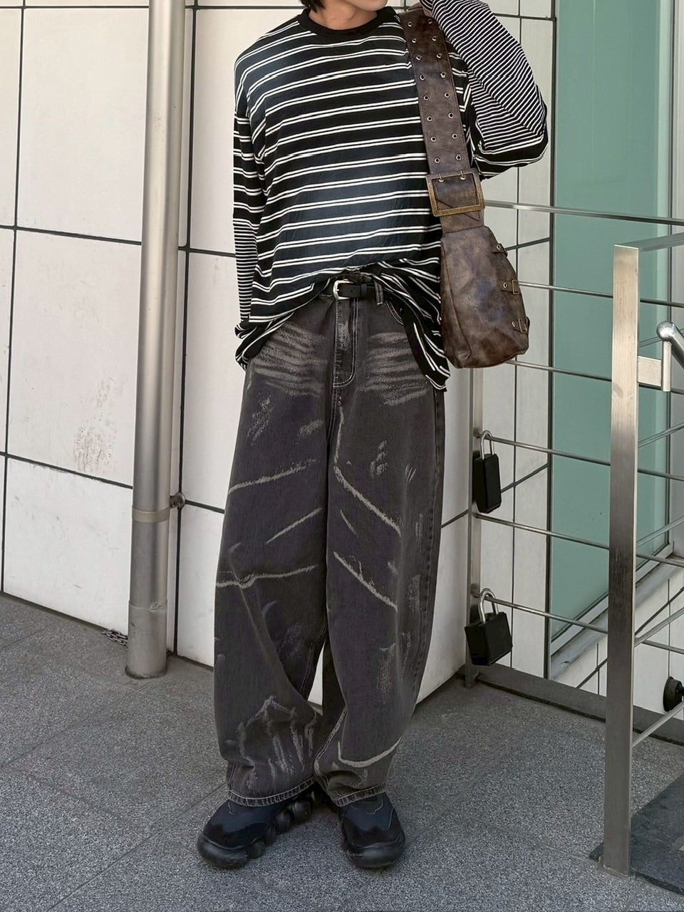 【Chikashitsu +】oversized layered border washed long sleeve / 【チカシツプラス】オーバーサイズウォッシュドレイヤードボーダー長袖Tシャツ(2color)