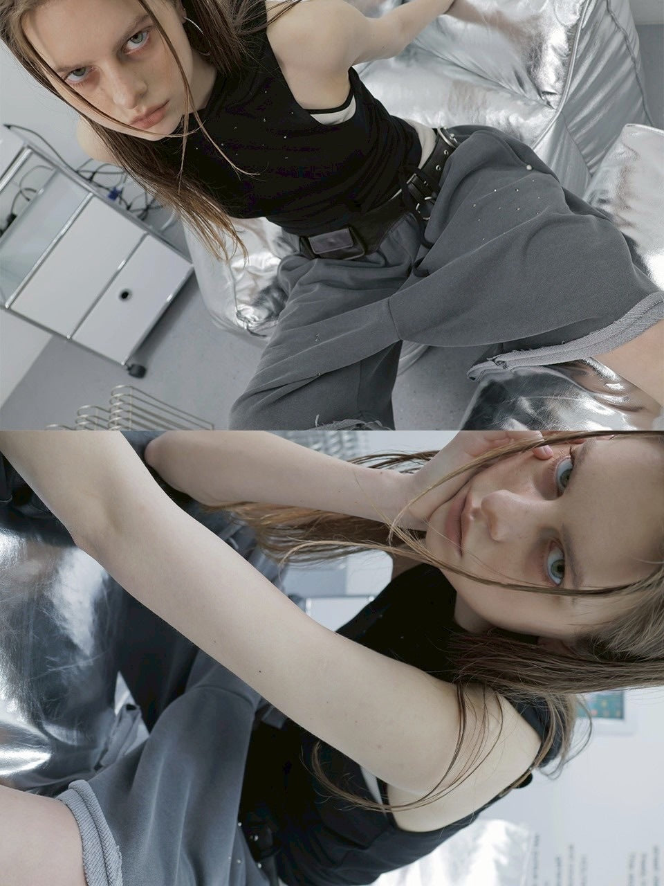 【HOLY NUMBER 7】GIRL'S HIP HOP CUBIC HOODIE SLEEVELESS