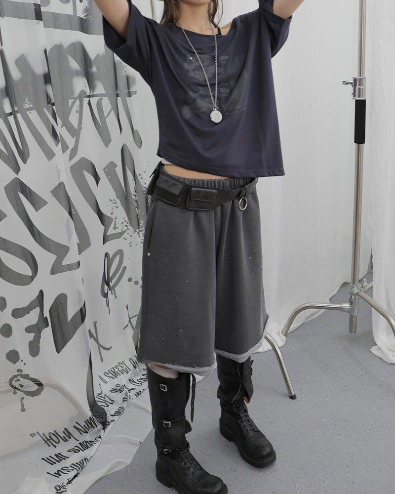 【HOLY NUMBER 7】OFF-SHOULDER PUNK GRAPHICS SHORT-SLEEVED T-SHIRT / 【ホーリーナンバーセブン】オフショルダープリント半袖Tシャツ