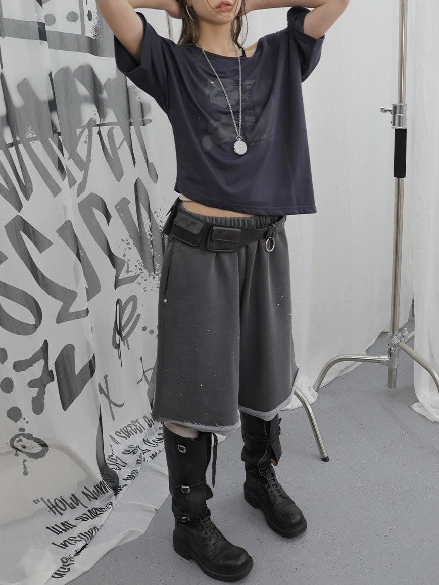 【HOLY NUMBER 7】OFF-SHOULDER PUNK GRAPHICS SHORT-SLEEVED T-SHIRT / 【ホーリーナンバーセブン】オフショルダープリント半袖Tシャツ