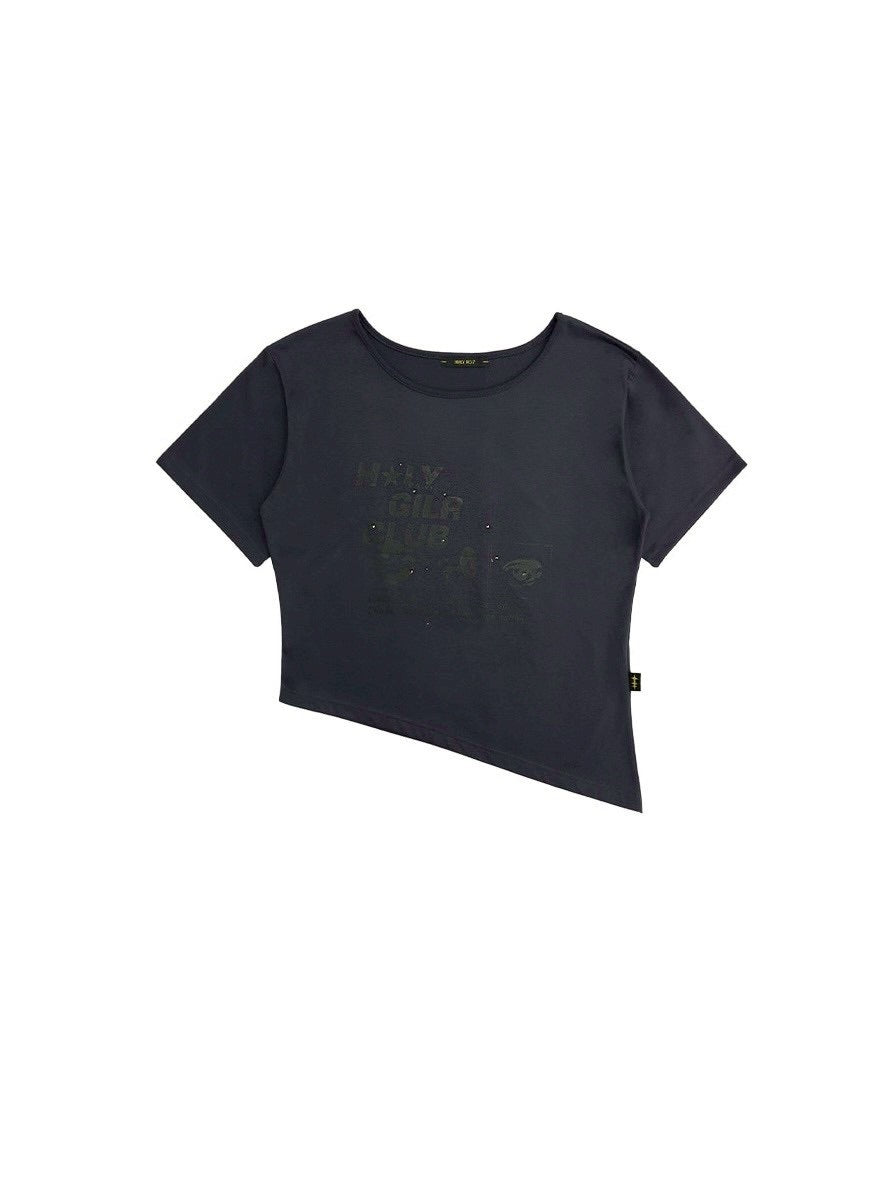 【HOLY NUMBER 7】OFF-SHOULDER HOLY GIRL CLUB GRAPHICS SHORT-SLEEVED T-SHIRT/ 【ホーリーナンバーセブン】オフショルダープリント半袖Tシャツ