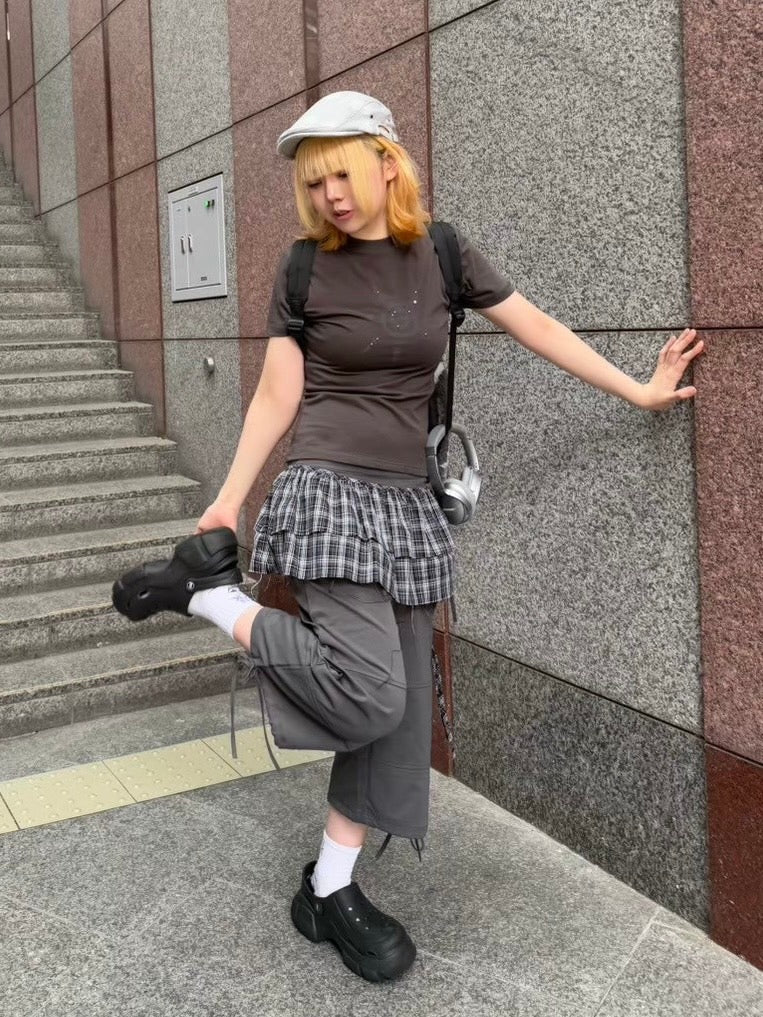 国際配送【Nerd out XU】ribbon string shorts (2color) / 【ナードアウトエックスユー】リボンストリングワイドハーフパンツ