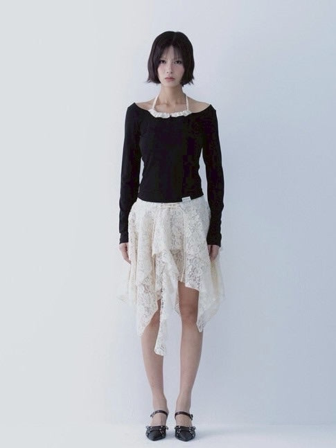 【SETSETSET】LACE HALTERNECK TEE