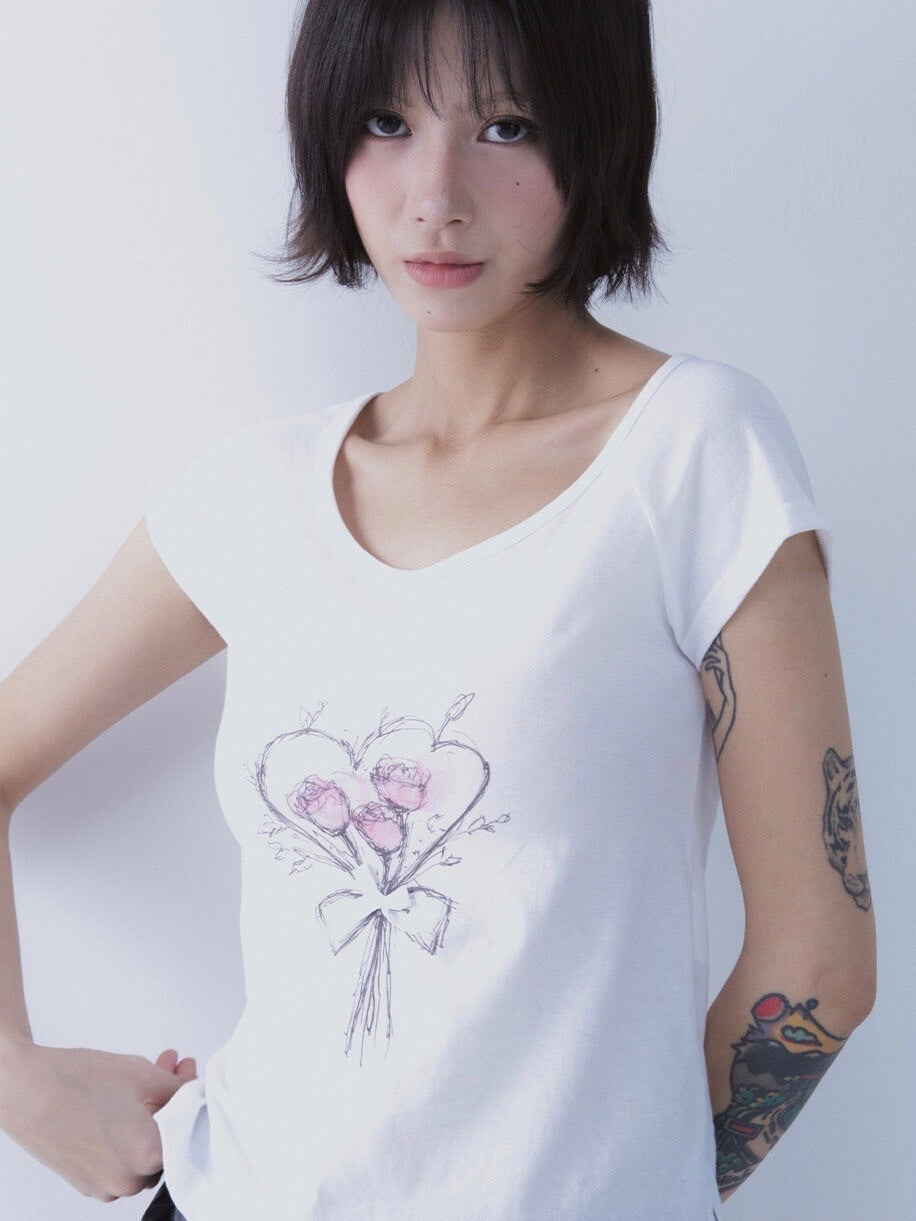 【SETSETSET】ROSE HEART T SHIRTS