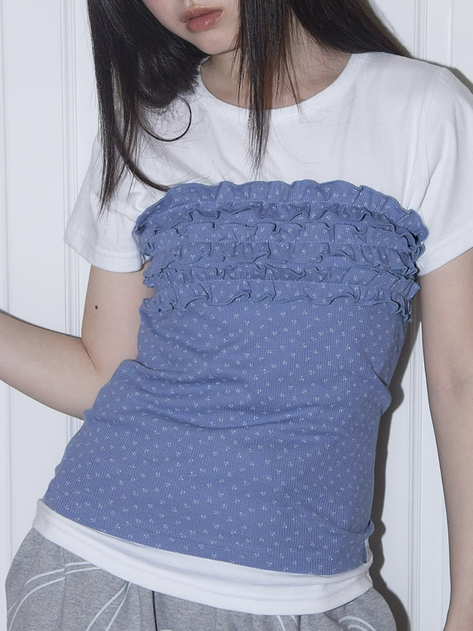 【FANCY CLUB】FLOWER FRILL TUBE TOP / 【ファンシークラブ】フラワーフリルチューブトップ