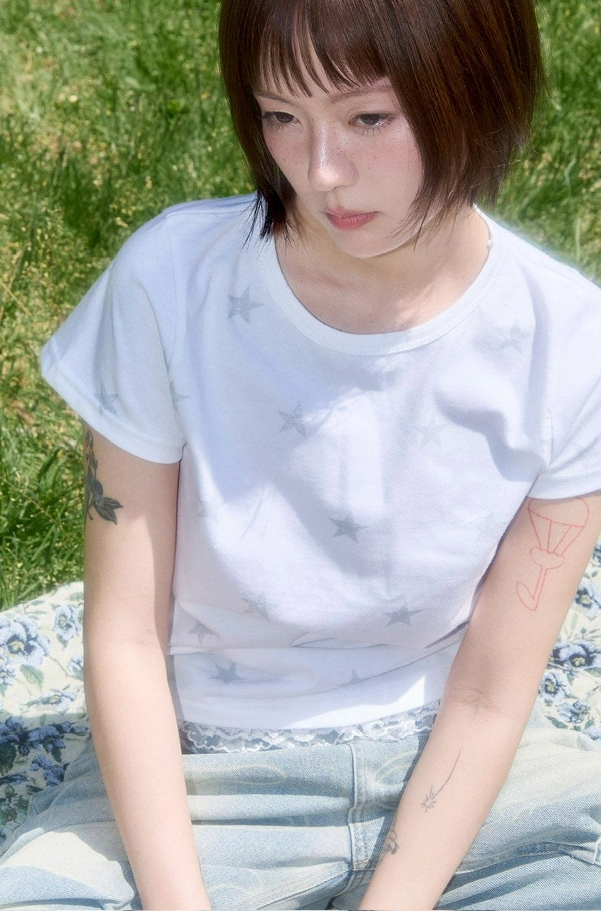 【FANCY CLUB】Lace Star Layered Tee / 【ファンシークラブ】レーススターレイヤード半袖Tシャツ