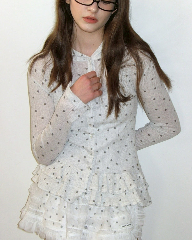 【CRANK】DOT FRILL SHEER HOOD CARDIGAN