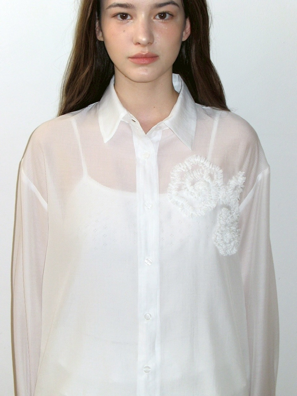 【CRANK】FLOWER STRIPED SHEER SHIRT / 【クランク】フラワーストライプボーダーシアー長袖シャツ