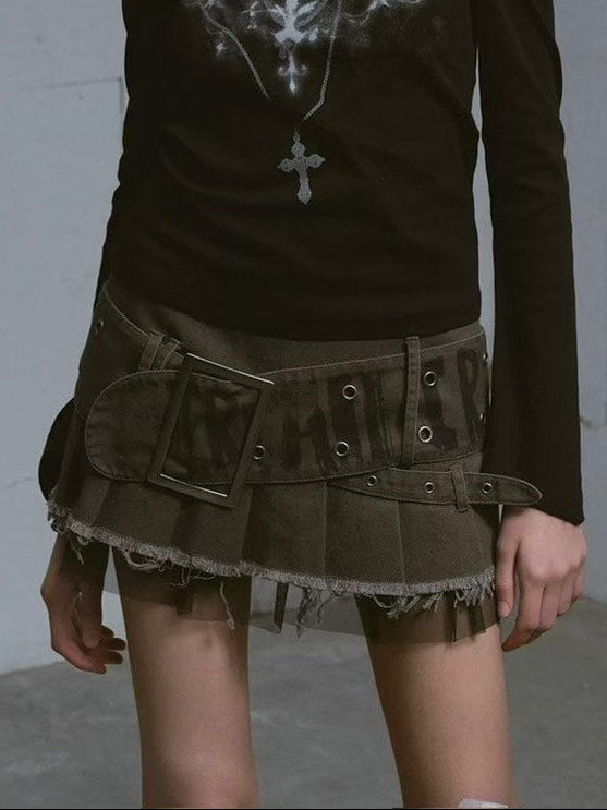 【Cest Nous】Printed Belted Pleated Skirt