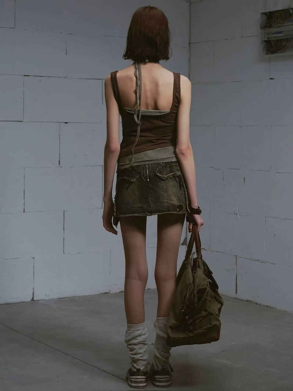 【Cest Nous】Denim Raw Hem Short Skirt