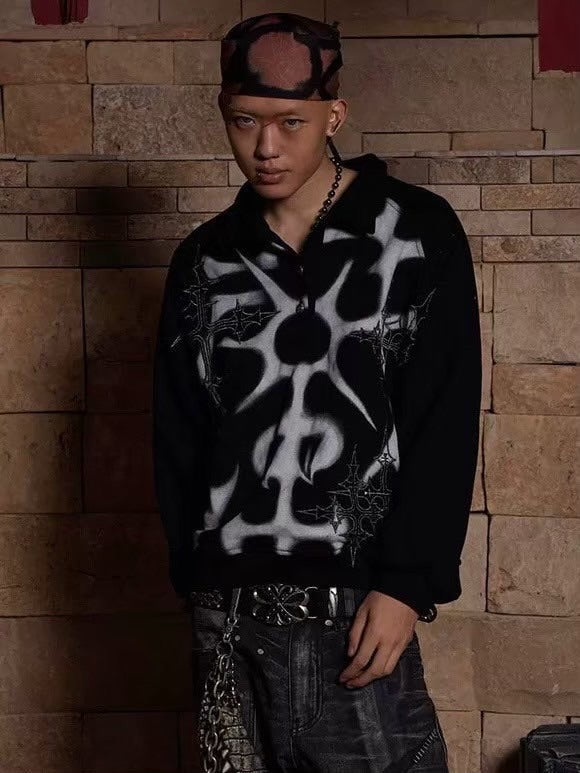 【DND4DES】GRAFFITI EMBROIDERED POLO HOODIE JACKET