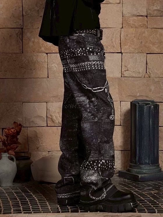 【DND4DES】MULTI BELTS CHAIN PRINTED JEANS