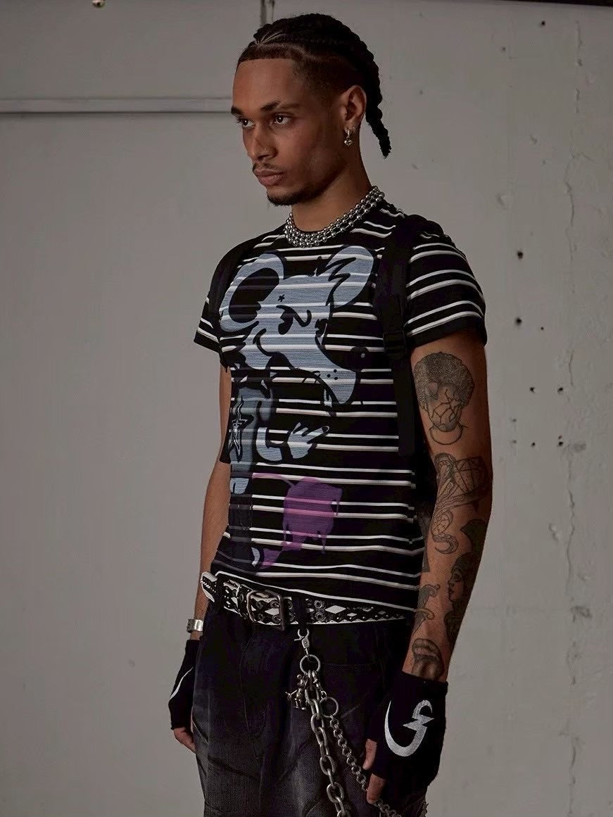 【DND4DES】RAT GRAFFITI STRIPED TIGHT T-SHIRT