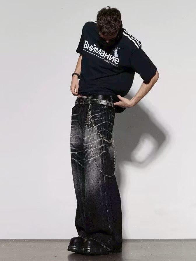 【DND4DES】LIGHTING CREASE WASHED WIDE-LEG JEANS