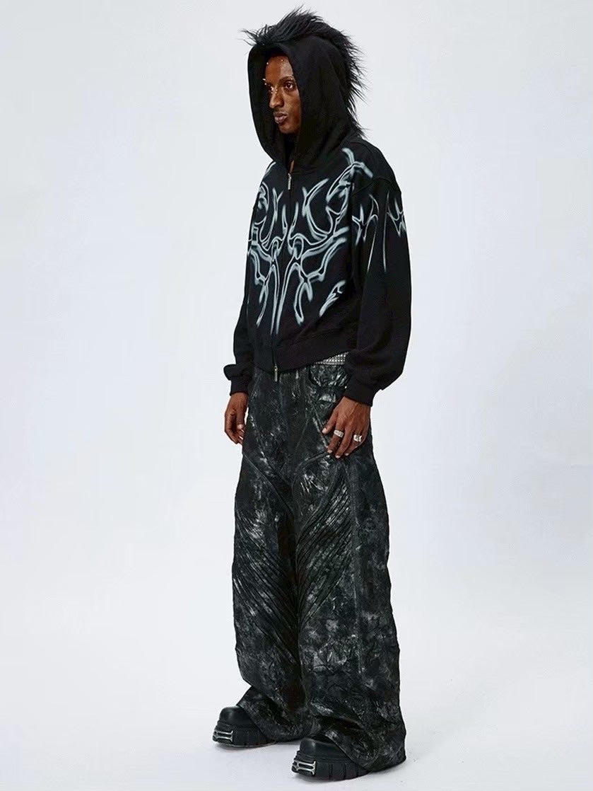【DND4DES】COATED FAUX LEATHER BIKER BAGGY PANTS