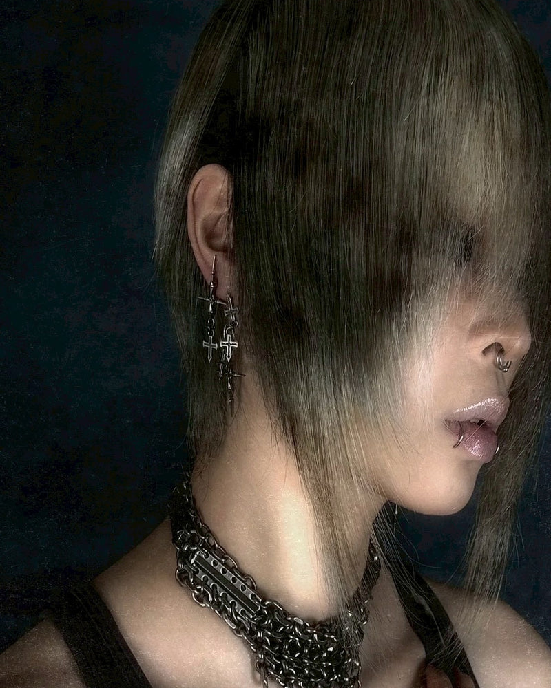 【IIIMIII】Double Cross Drop Earrings 2 / 【イアミ】ダブルクロスドロップピアス２