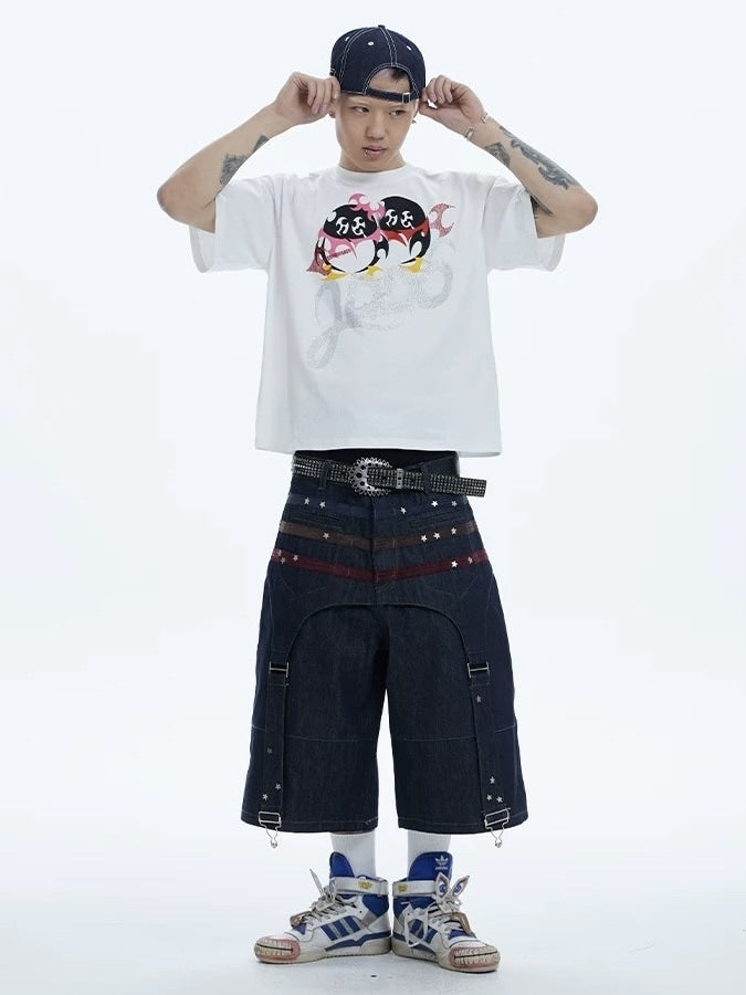 【DND4DES】COLORFUL SUEDE RAW DENIM SHORTS