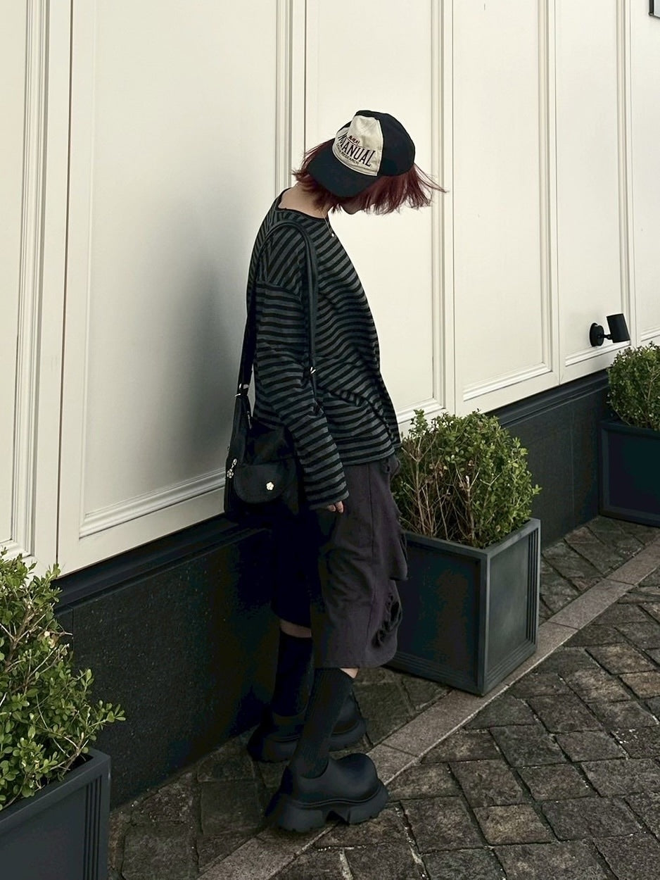 受注制【LUV CODE】damage sweat half pants (3color)