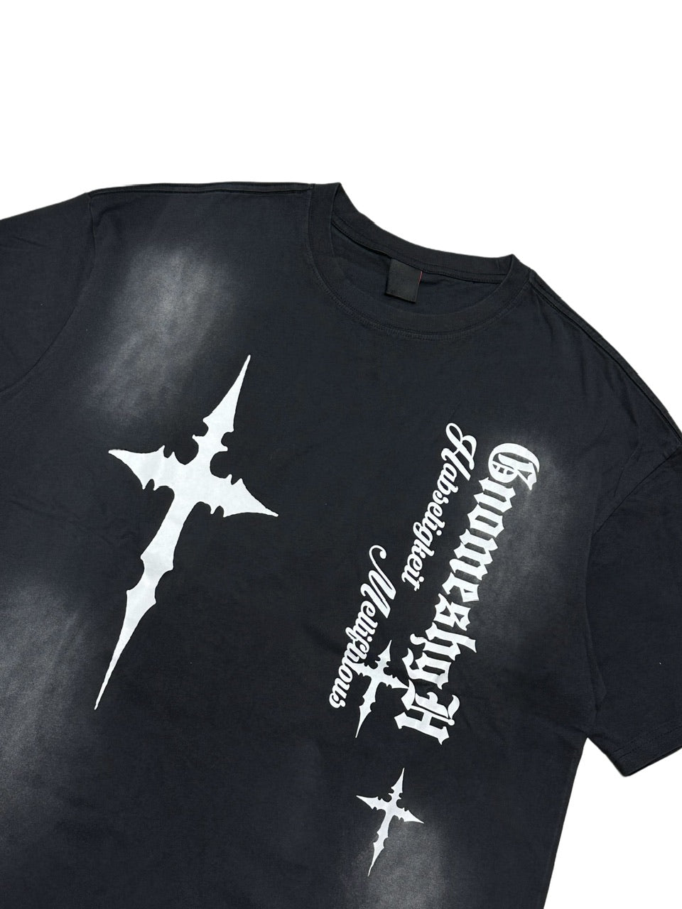 受注制【Never mind the XU】dirty cross print tee (2color) / 【ネバーマインドザエックスユー】ダーティークロスプリント半袖Tシャツ