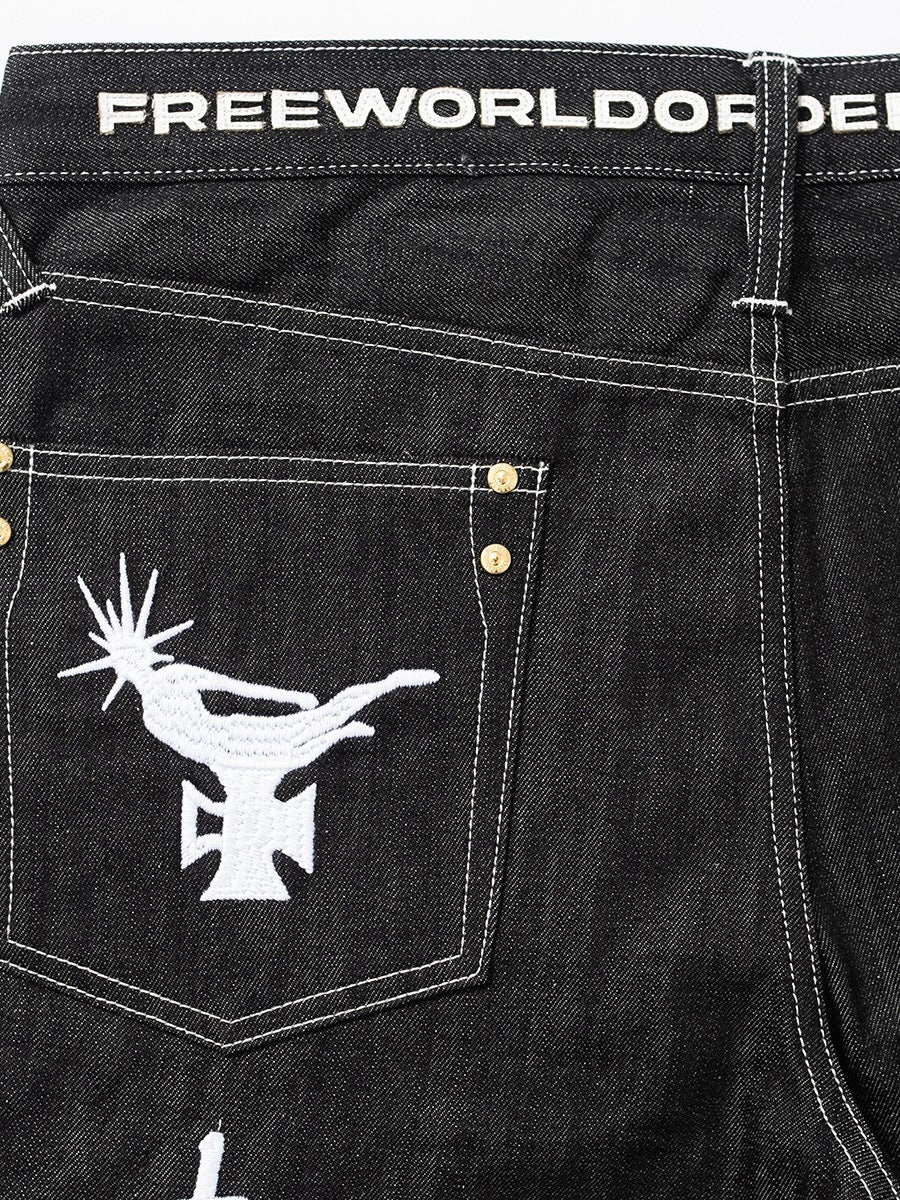 【F.V.V.O】RED SELVEDGE EMBROIDERED RAW DENIM JEANS
