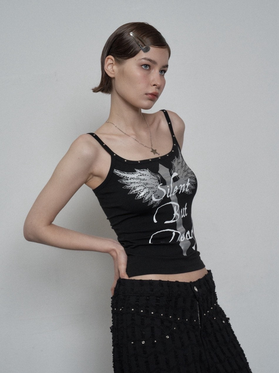 【SETUP‐EXE】CROSS STUDDED SLEEVELESS / 【セットアップエグゼ】クロススタッズキャミソール
